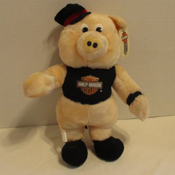 Harley Davidson NEW Vintage 1991 Medium Peach Black Orange Graphic Plush Hog - Picture 1 of 9